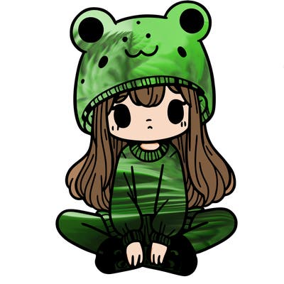 a girl wearing a frog hat and some frog socks