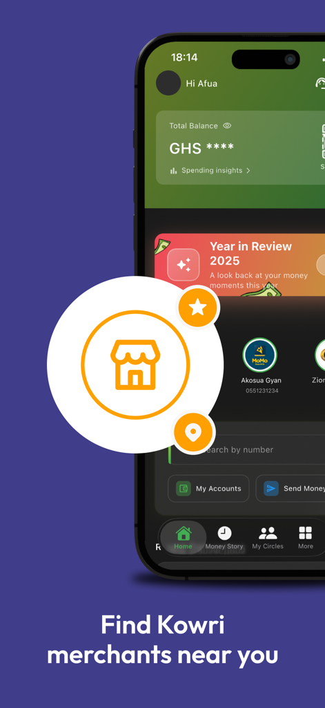 KOWRI - Kowri mobile app screen showing how to find nearby merchants and businesses.
