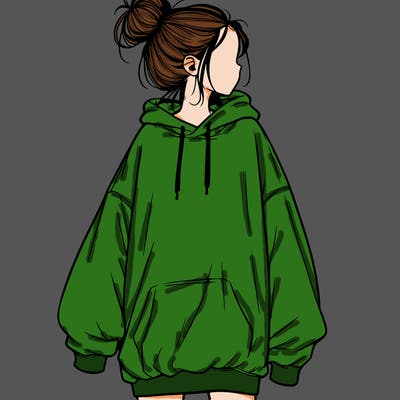 realistic girl with a oversized sweatshirt on and a bun
