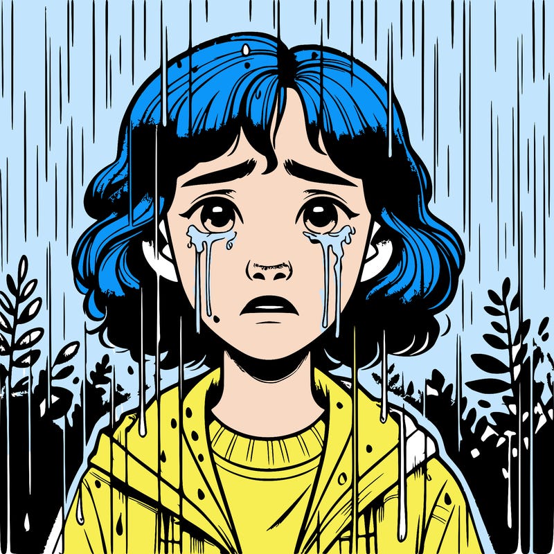 realistic girl in the rain crying