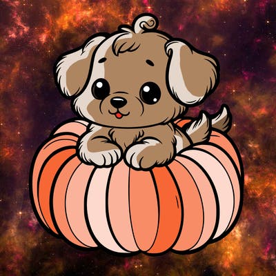 cute little puppy in a pumpkin