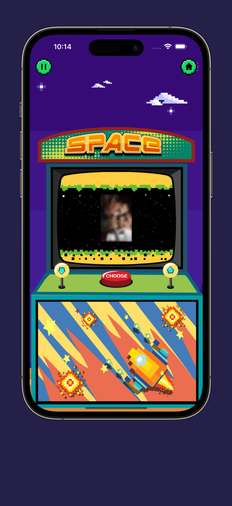 MovieBox - Quiz Your Cine - Eine Retro-Arcade-Maschinenoberfläche für ein Filmquiz in der MovieBox-App