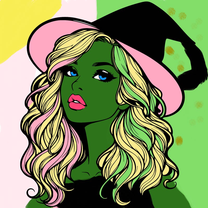 realistic witch girl with wavy hair and lips