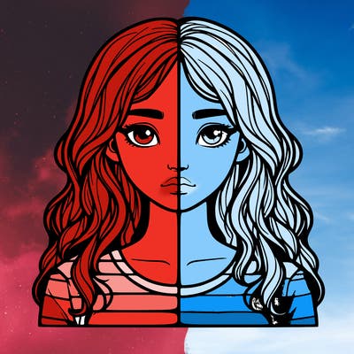 realistic girl split 2 side