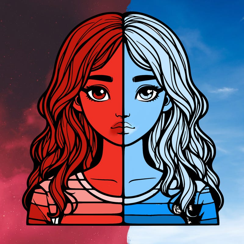 realistic girl split 2 side