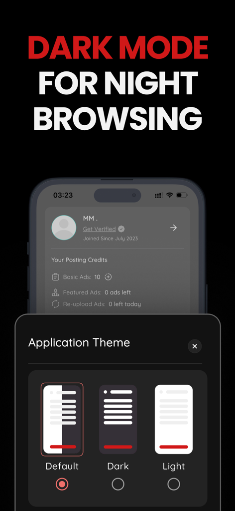 S-Hub: Marketplace - S-Hub app dark mode theme selection for night browsing