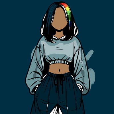 realistic girl faceless with baggy pants and a crop top