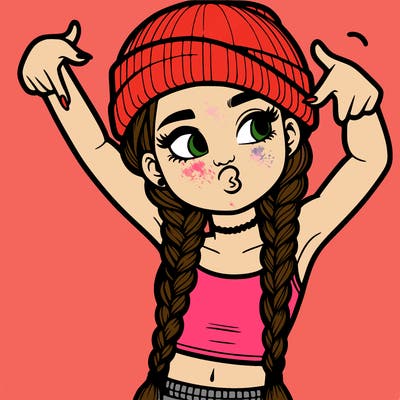 realistic teenage girl with braids and a beanie and crop top doing 🫶🏼