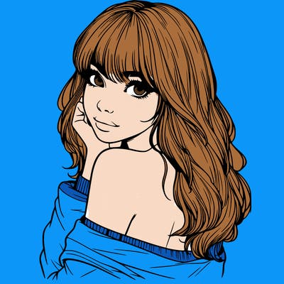 realistic girl with bangs looking over her shoulder