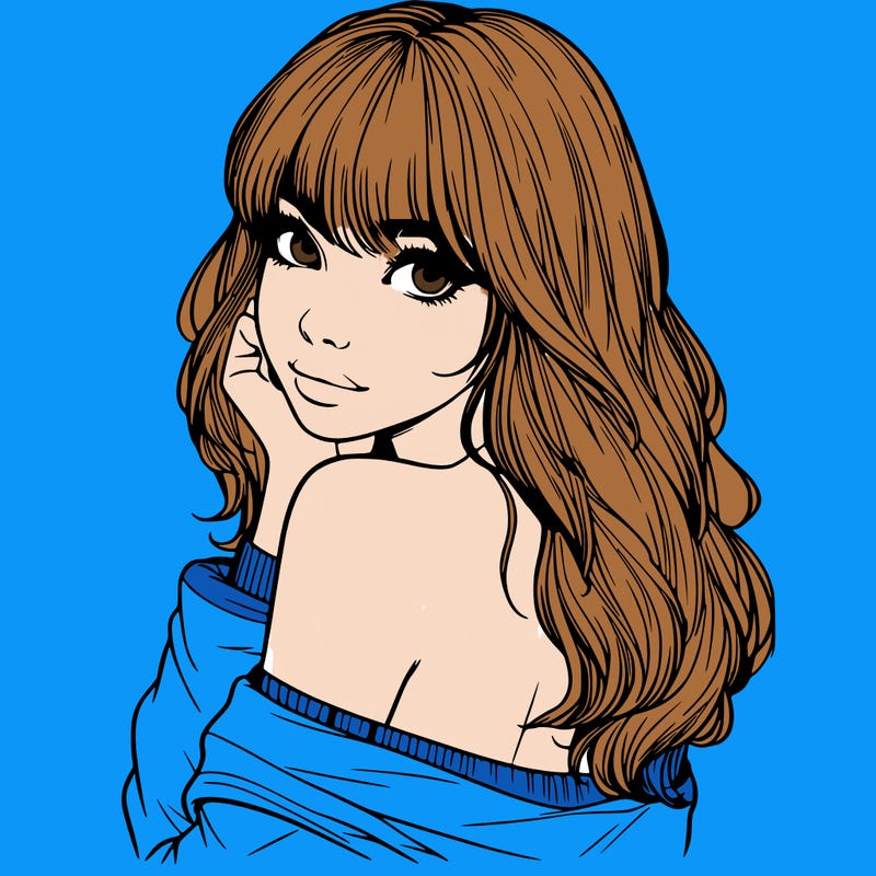 realistic girl with bangs looking over her shoulder