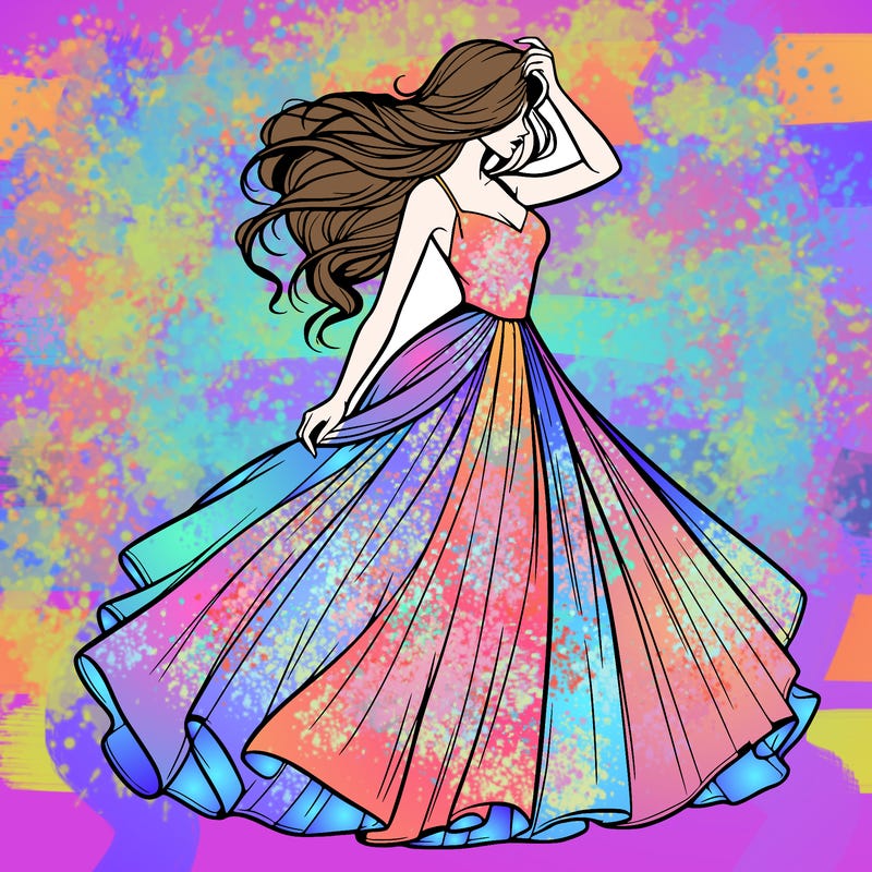 realistic woman with dress flowing in the wind