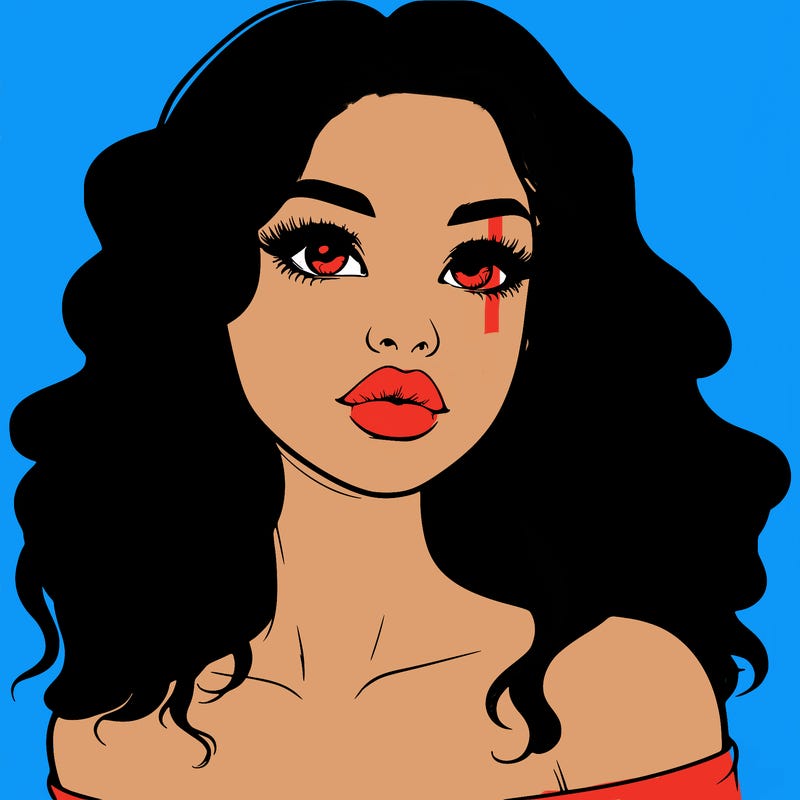realistic girl with wavy hair and lips