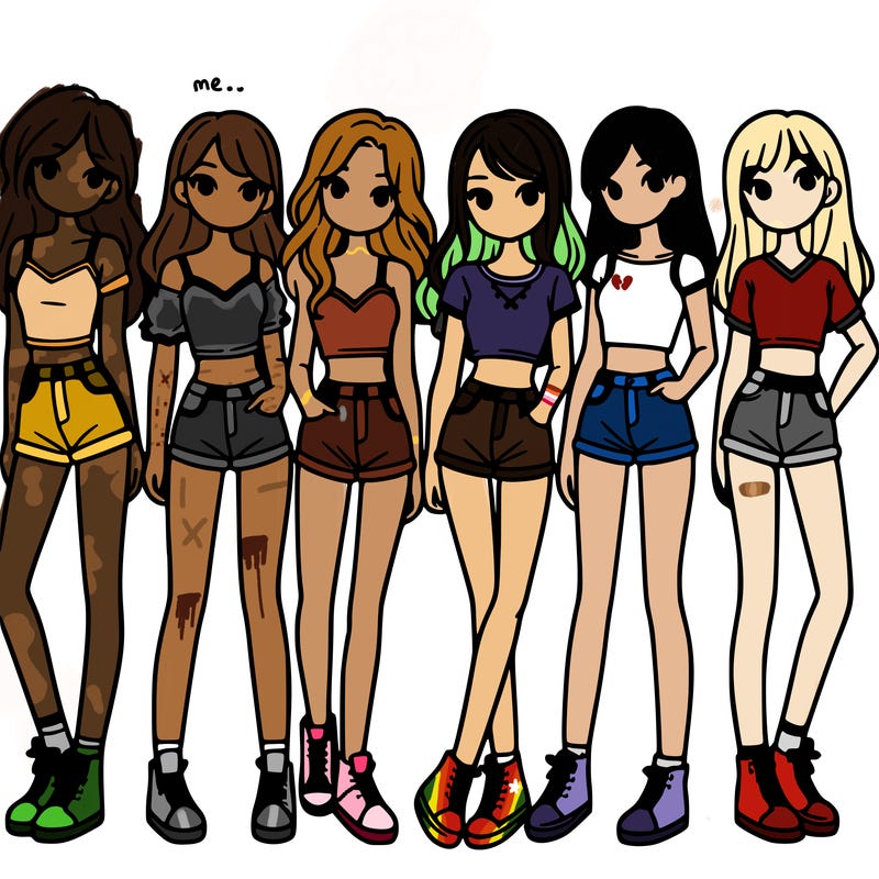 a group of girls wearing crop tops and shorts