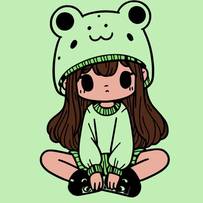 a girl wearing a frog hat and some frog socks