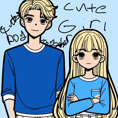 boy seventeen year old tall short hair with girl sixteen year old long straight hair realistic type