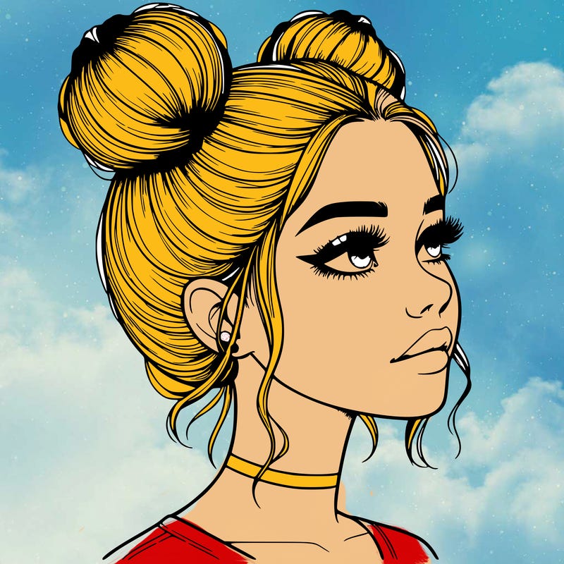 realistic girl with buns on the top of her head