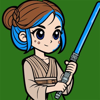 a girl with a lightsaber