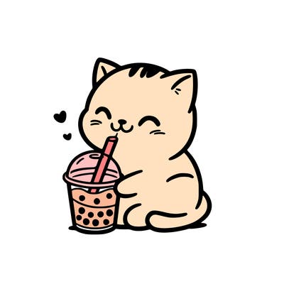 cat drinking boba