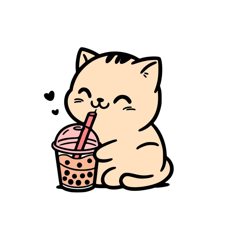 cat drinking boba