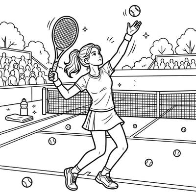Capture the excitement of the court with this action-packed coloring page featuring a tennis player mid-serve. It's a fantastic way for sports enthusiasts to express their creativity and enjoy a moment of focused fun.