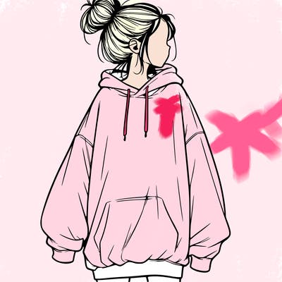 realistic girl with a oversized sweatshirt on and a bun