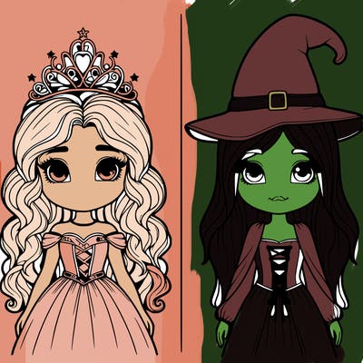 two realistic girls one princess one witch