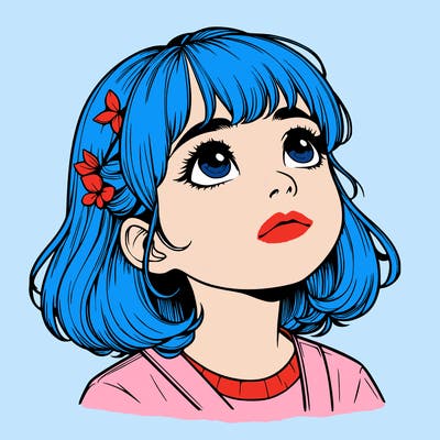 realistic girl looking up