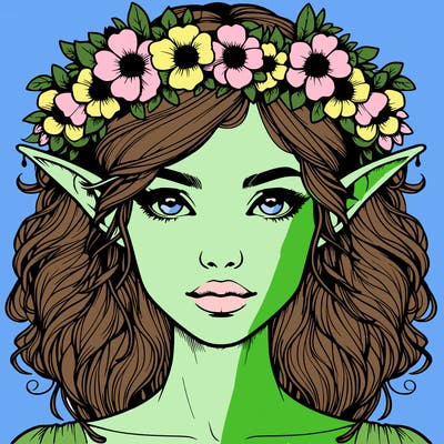 realistic female elf with flower crown