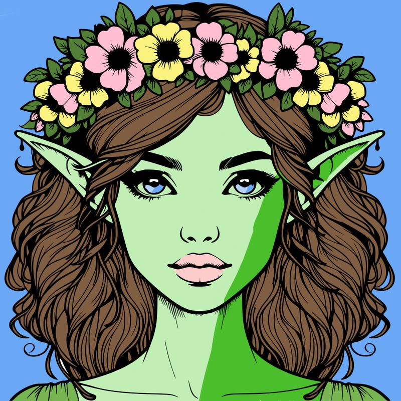 realistic female elf with flower crown