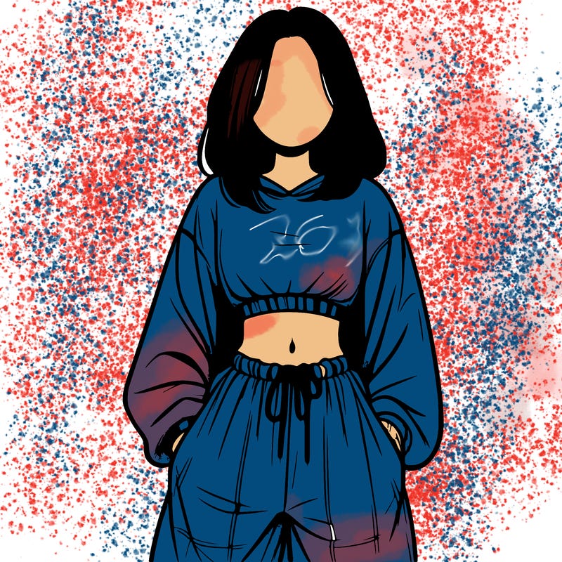 realistic girl faceless with baggy pants and a crop top