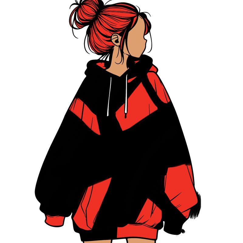 realistic girl with a oversized sweatshirt on and a bun