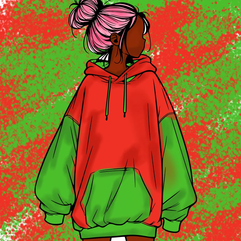 realistic girl with a oversized sweatshirt on and a bun