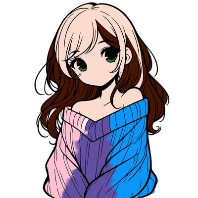shy pretty girl wearing a sweater that is falling off one shoulder portrait