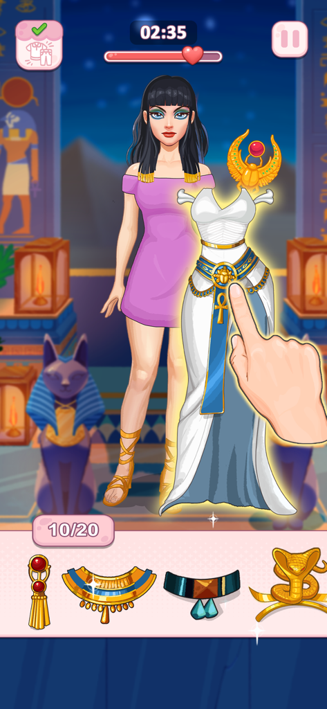 Cosplaydom - Tela de personalização de personagem do Antigo Egito no aplicativo mobile Cosplaydom
