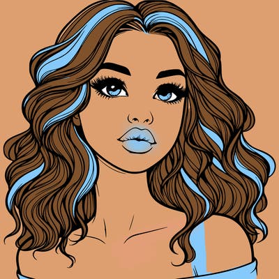 realistic girl with wavy hair and lips