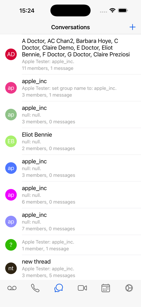 Secure conversations and group chat interface for healthcare providers in the On Call Central app.