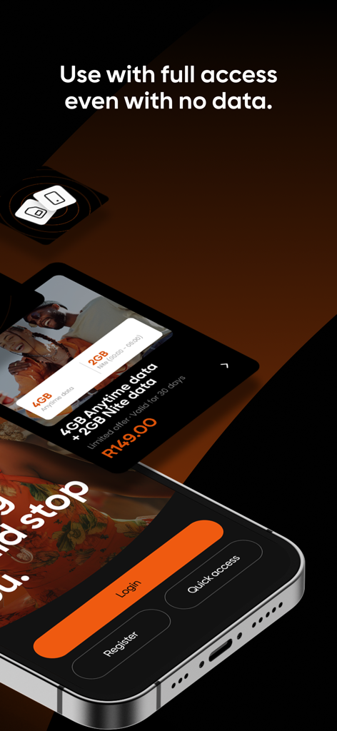 Cell C - Cell C mobile app screen showing data bundle deals and login buttons with a message about using the app without data.