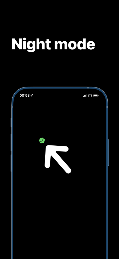 Qibla finder #1 - Qibla Finder App Benutzeroberfläche im Nachtmodus mit Richtungspfeil und Kaaba-Symbol