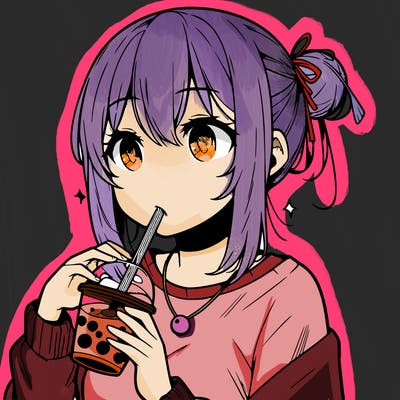 manga character drinking boba