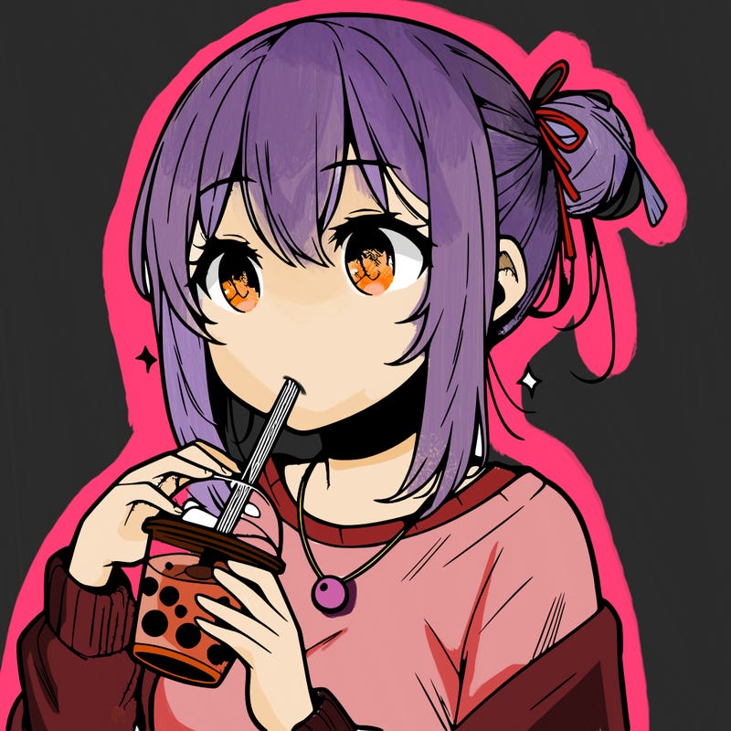 manga character drinking boba