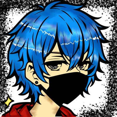 manga emo boy with hair covering one eye with a mask over his mouth