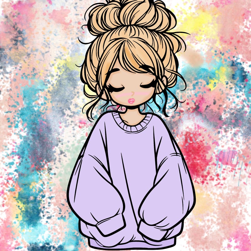 girl with baggy sweatshirt and messy bun