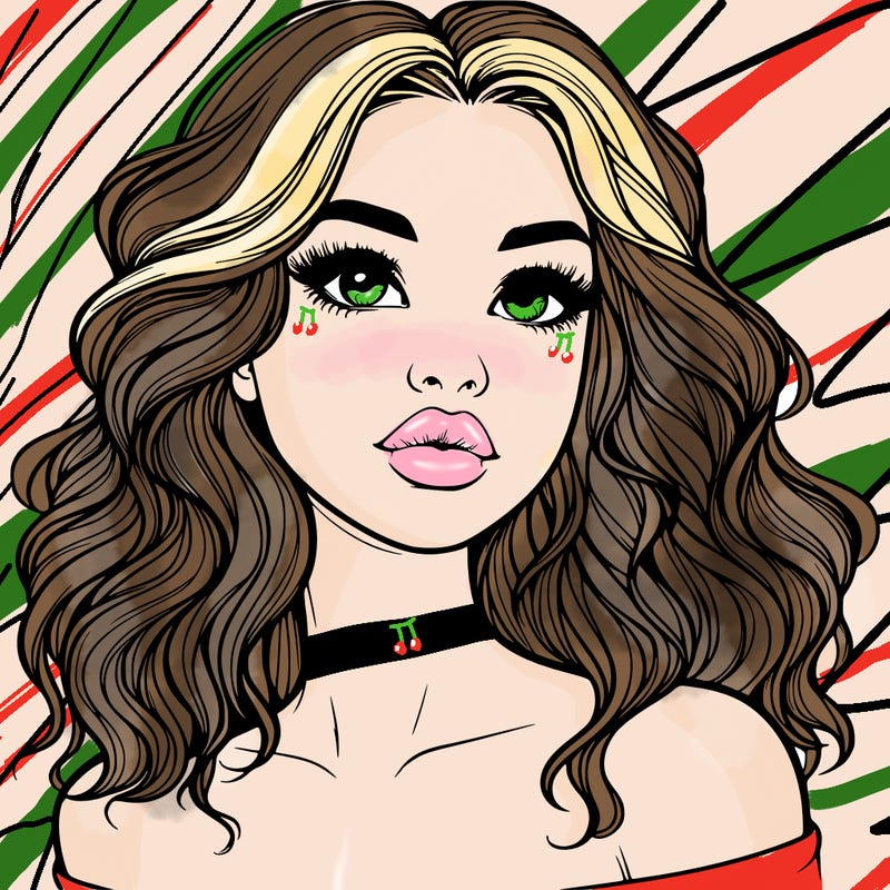 realistic girl with wavy hair and lips