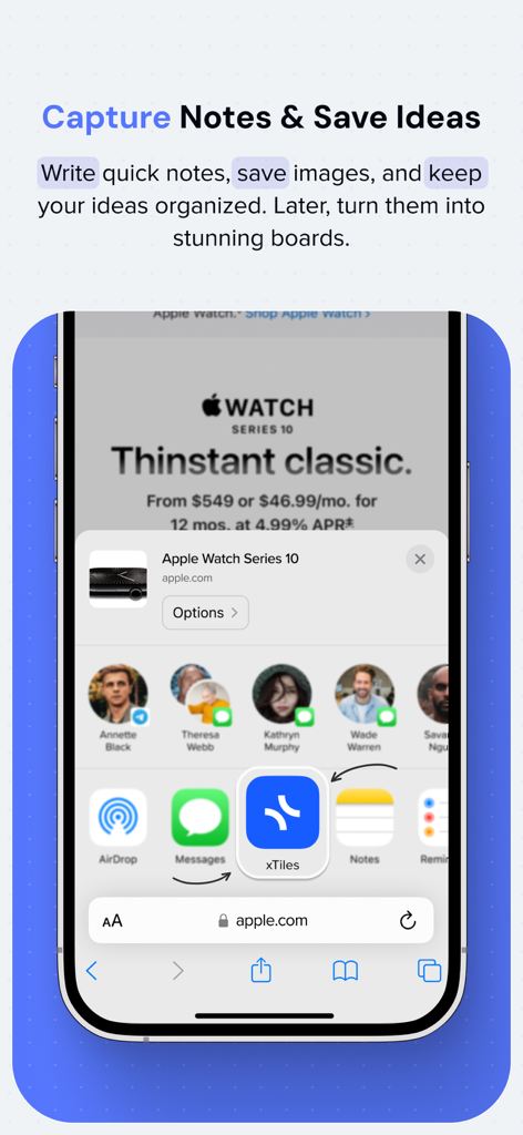 Capture notes and save ideas on the xTiles mobile app