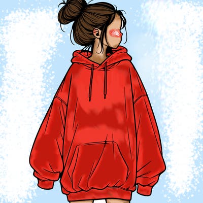 realistic girl with a oversized sweatshirt on and a bun