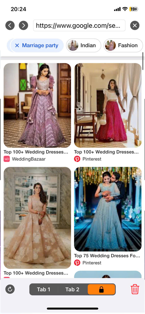 Lốc Lốc – Password Web Browser - Interfaz del navegador web privado Lốc Lốc que muestra resultados de búsqueda de imágenes y gestión segura de pestañas.