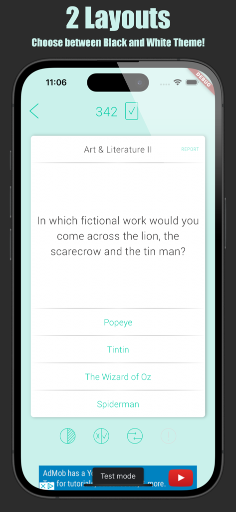 Quizoid: Offline Trivia Quiz - Screenshot of Quizoid trivia app showing an Art and Literature question in light theme mode