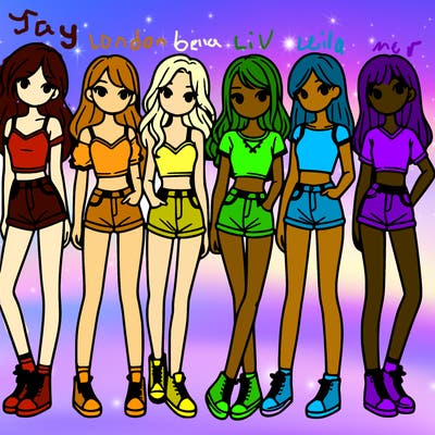 a group of girls wearing crop tops and shorts