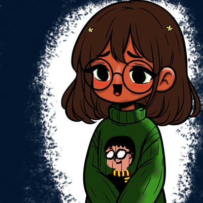 sad girl with glasses in a sweater
