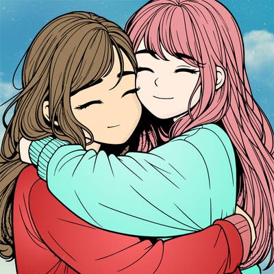 realistic two girls hugging